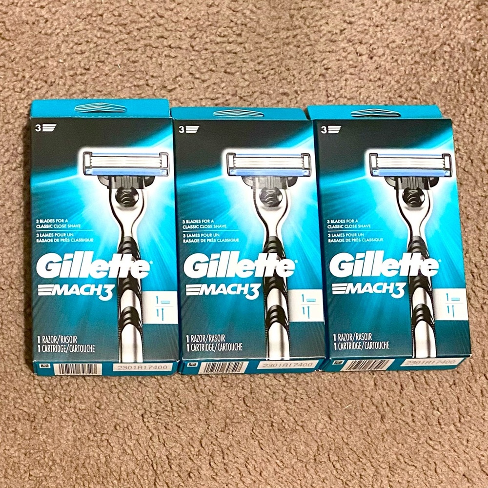 Gillette Mach 3 men razor (3 pack) bundle - 3 blades cartridges BNIB shave hair
